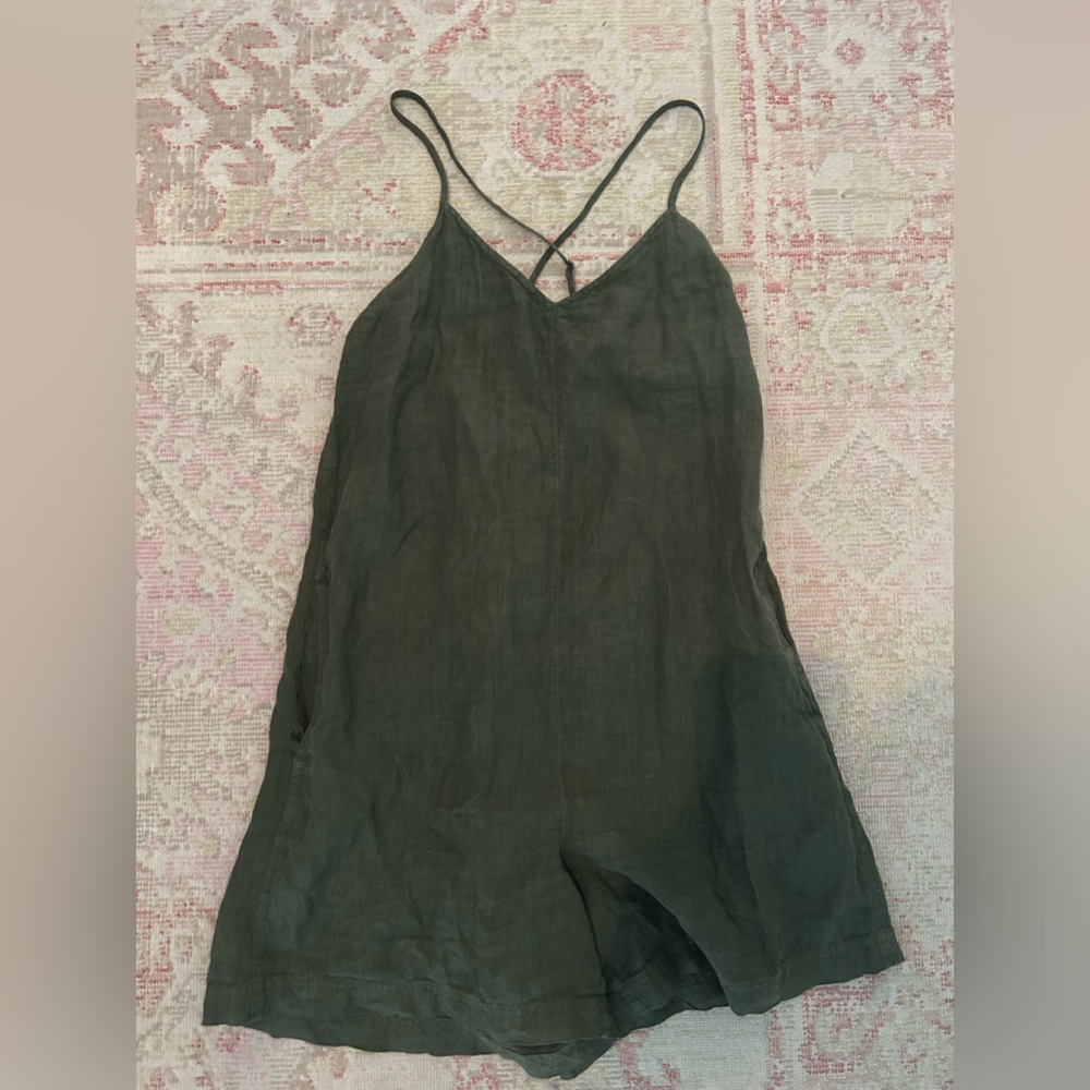 Army Green Linen Romper